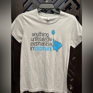 Snorg Tees "anything not related to elephants is irrelephant" tee Women's Lg